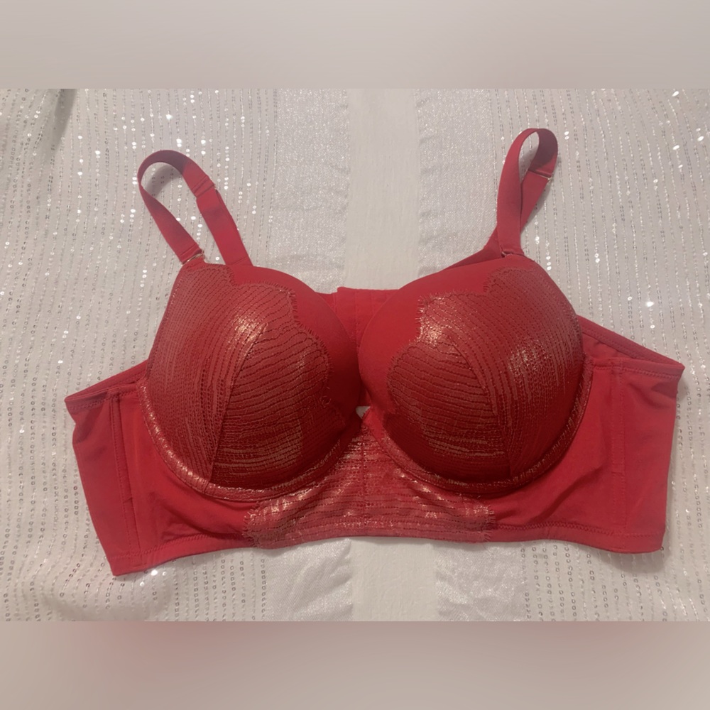 Red foil laced boost bra plus size